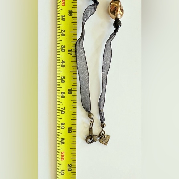 🐈‍⬛ Elegant Black Ribbon with Black, Gold & Copper Beaded Necklace by Cookie Lee - Picture 5 of 6